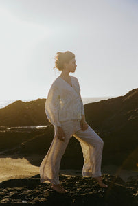 Sol Top, ecru with brown stripes